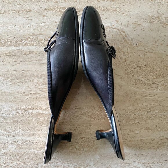Vintage Chanel CC Bow Cap Toe Mule Kitten Heels - Picture 5 of 9